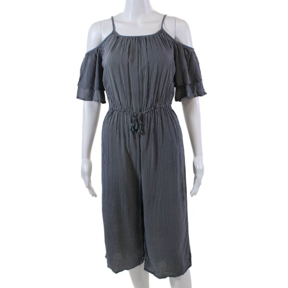 Art Class Girls Striped Short Sleeves Jumpsuit Black White Size 10-12